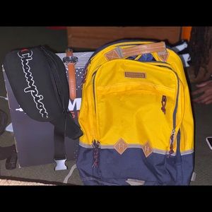 Champion fanny pack and Tommy Hilfiger backpack